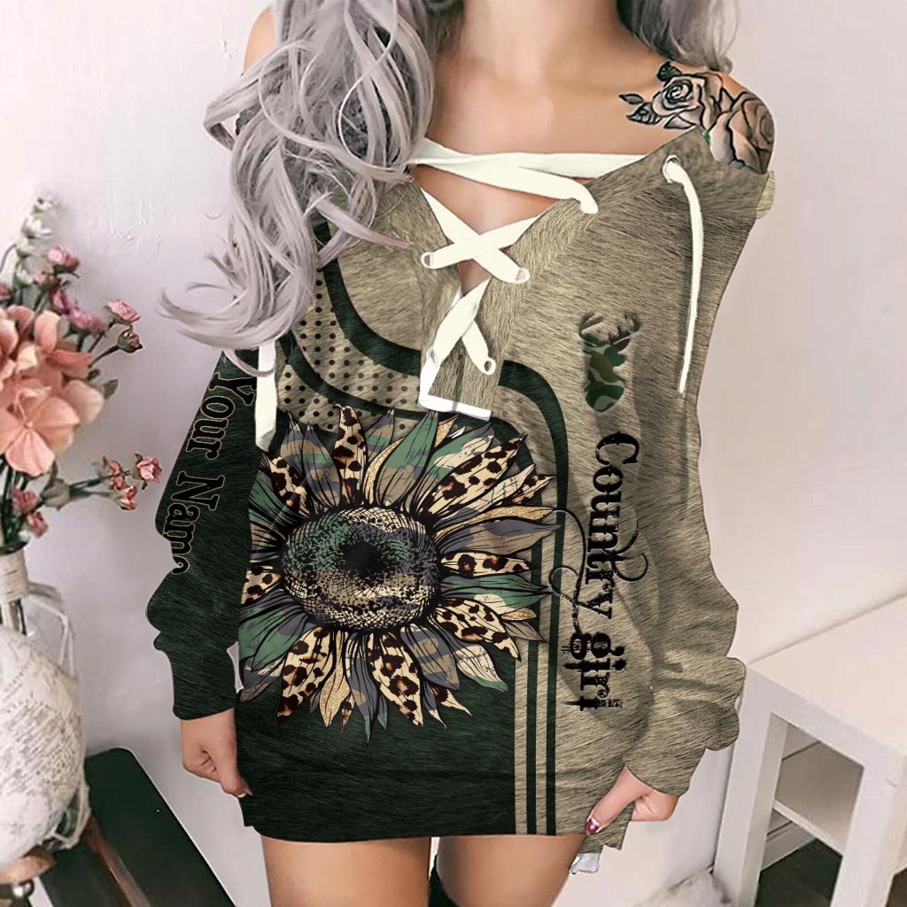 Country Girl - Personalized Hunting Off Shoulder Long Sleeve Dress