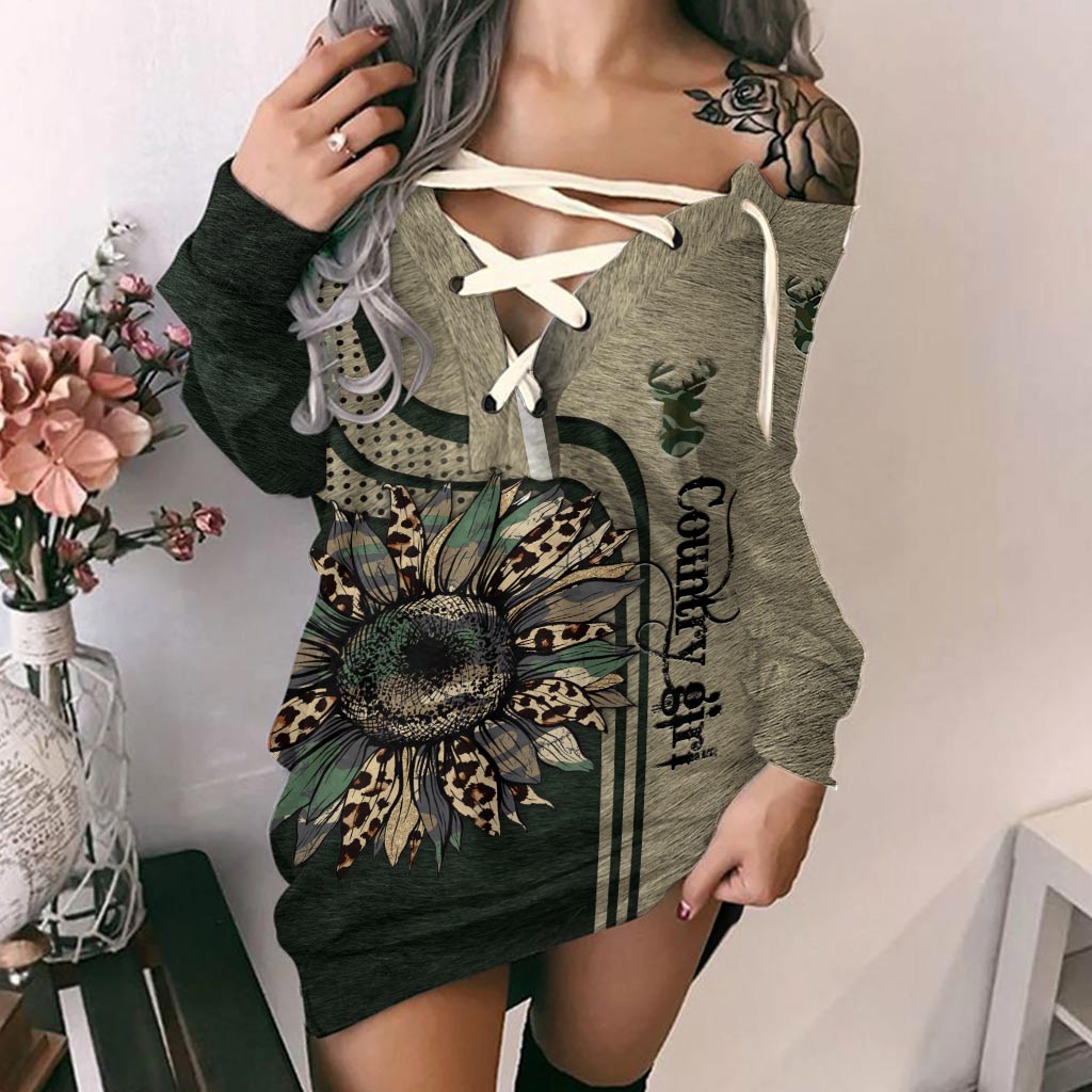 Country Girl - Personalized Hunting Off Shoulder Long Sleeve Dress