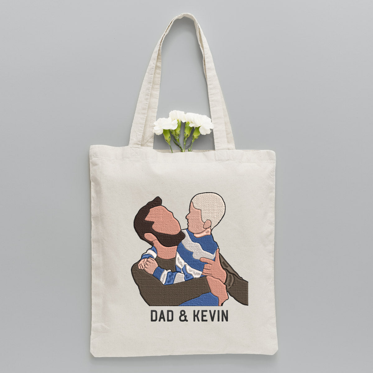 Custom 2D Photo - Personalized Father Embroidered Tote Bag