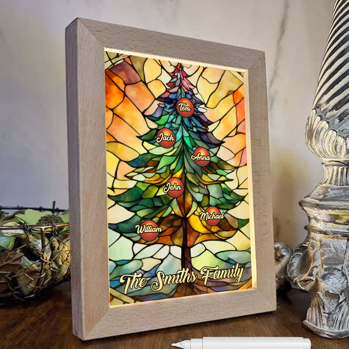 Family Christmas Tree - Personalized Family Light Photo Frame