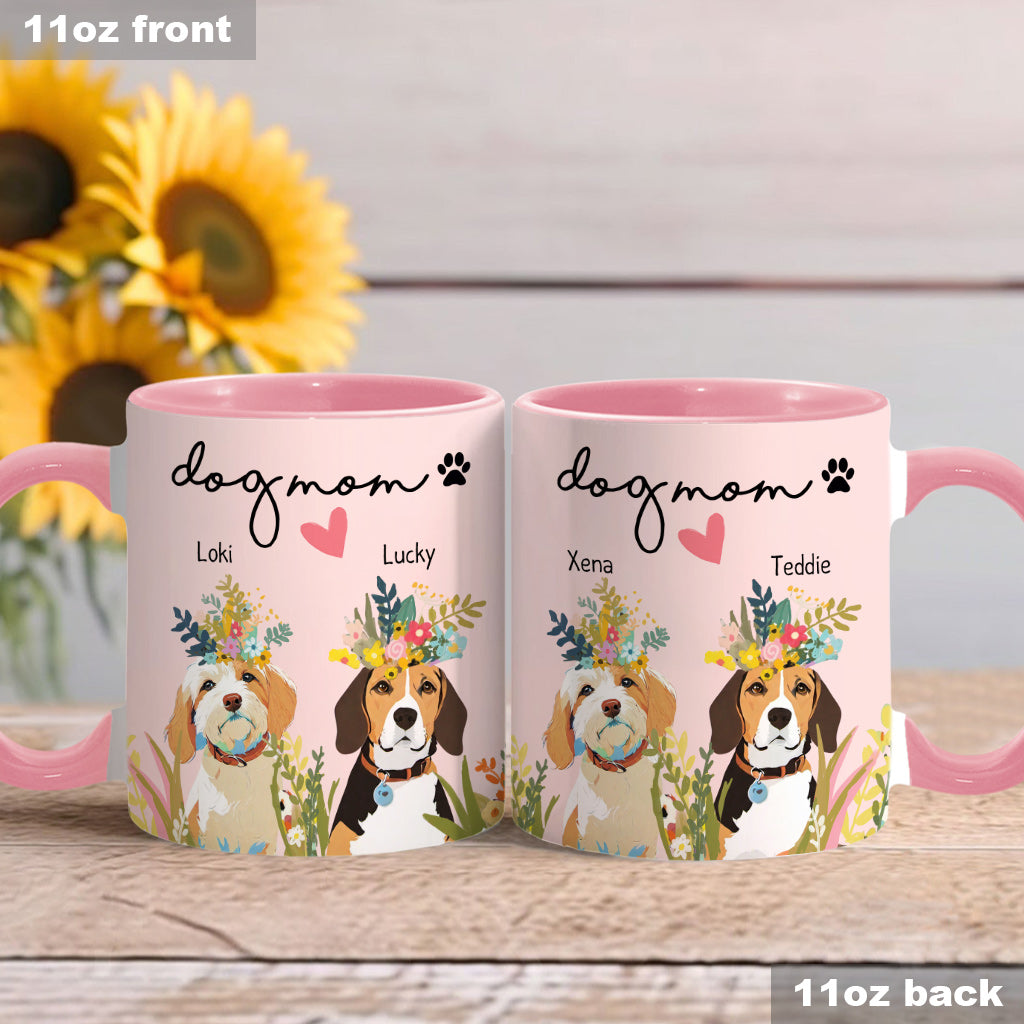 Personalized Dog And Cat Among Flowers - Gift for dog lovers, dog lover, cat lover - Personalized Accent Mug