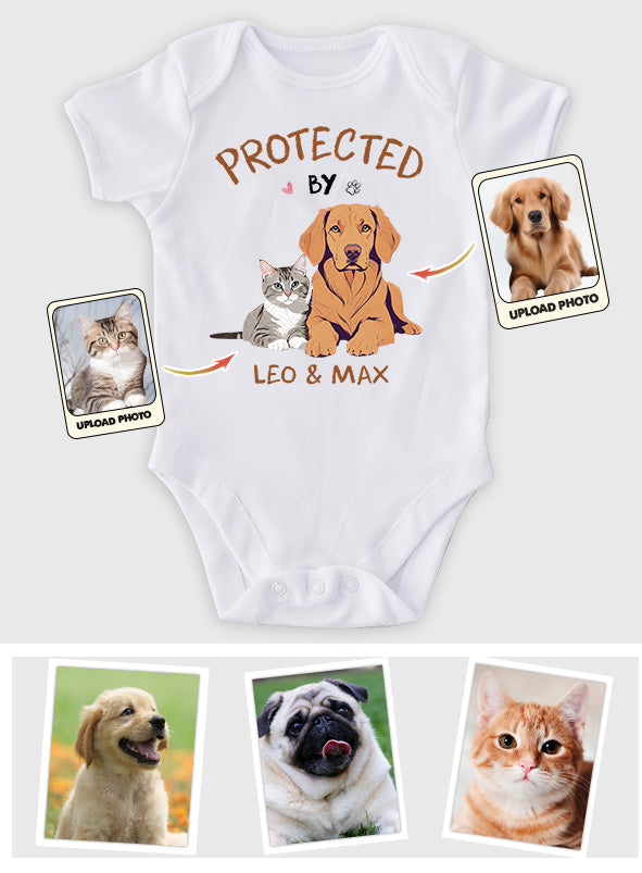 Protected by Dog Onesie®, Custom Dog Breed Onesie®, Personalized