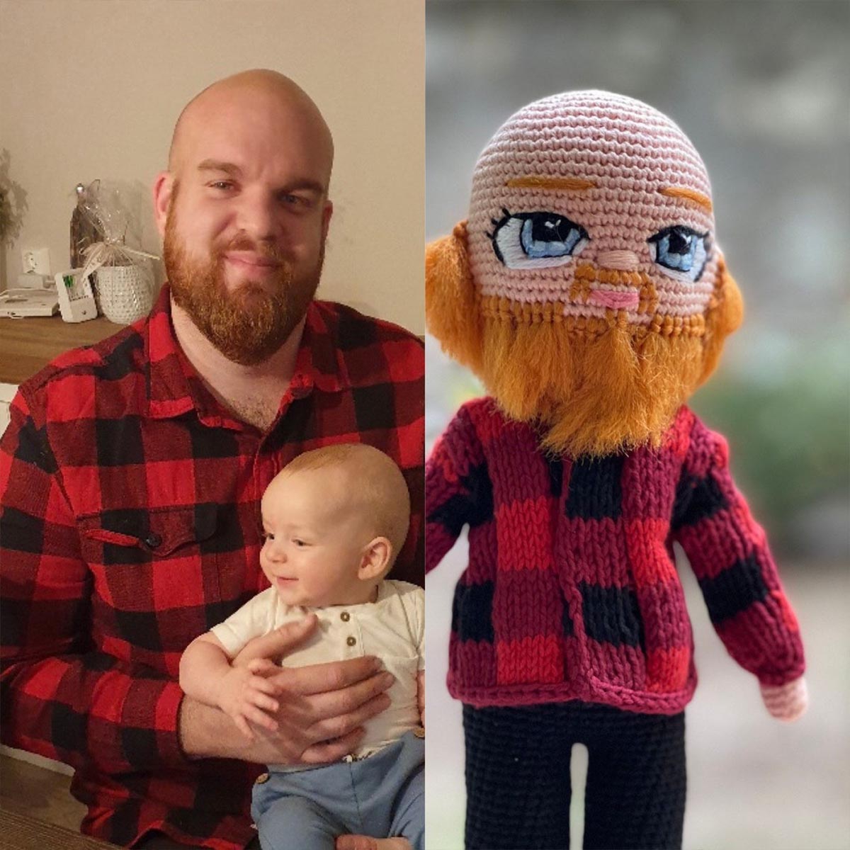 Custom Doll Made From Photo - Gift for dad - Personalized Hand Knitted Doll