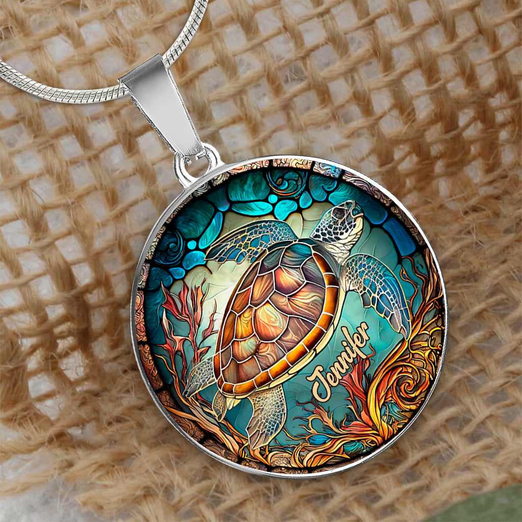 Love Turtles - Personalized Turtle Round Pendant Necklace