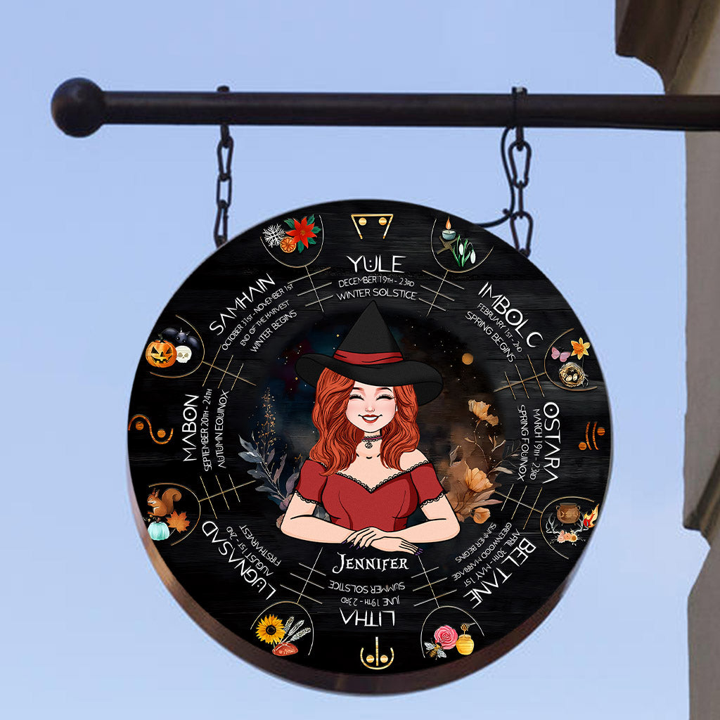 Wheel Of The Year - Personalized Witch Round Metal Sign