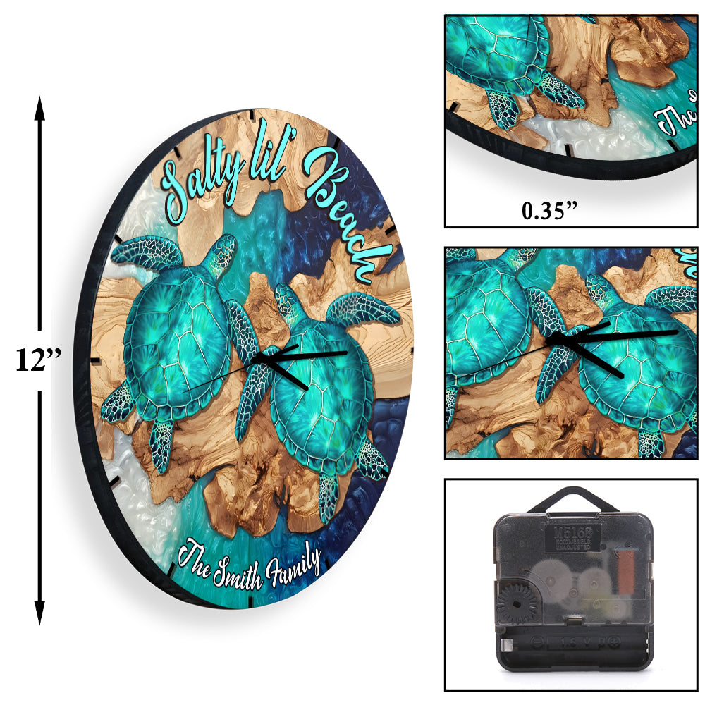 Salty Lil' Beach - Personalized Turtle Wall Clock