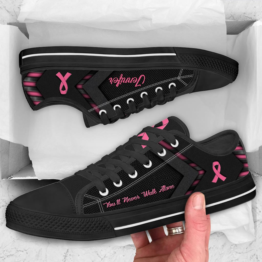 You'll Never Walk Alone - Personalized Breast Cancer Awareness Low Top Shoes