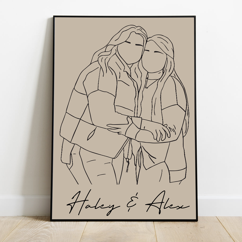 Besties Line Art - Personalized Bestie Canvas And Poster