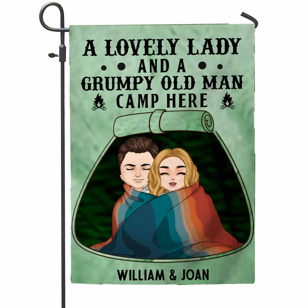 A Lovely Lady Grumpy Old Man Camp Here - Personalized Couple Garden Flag