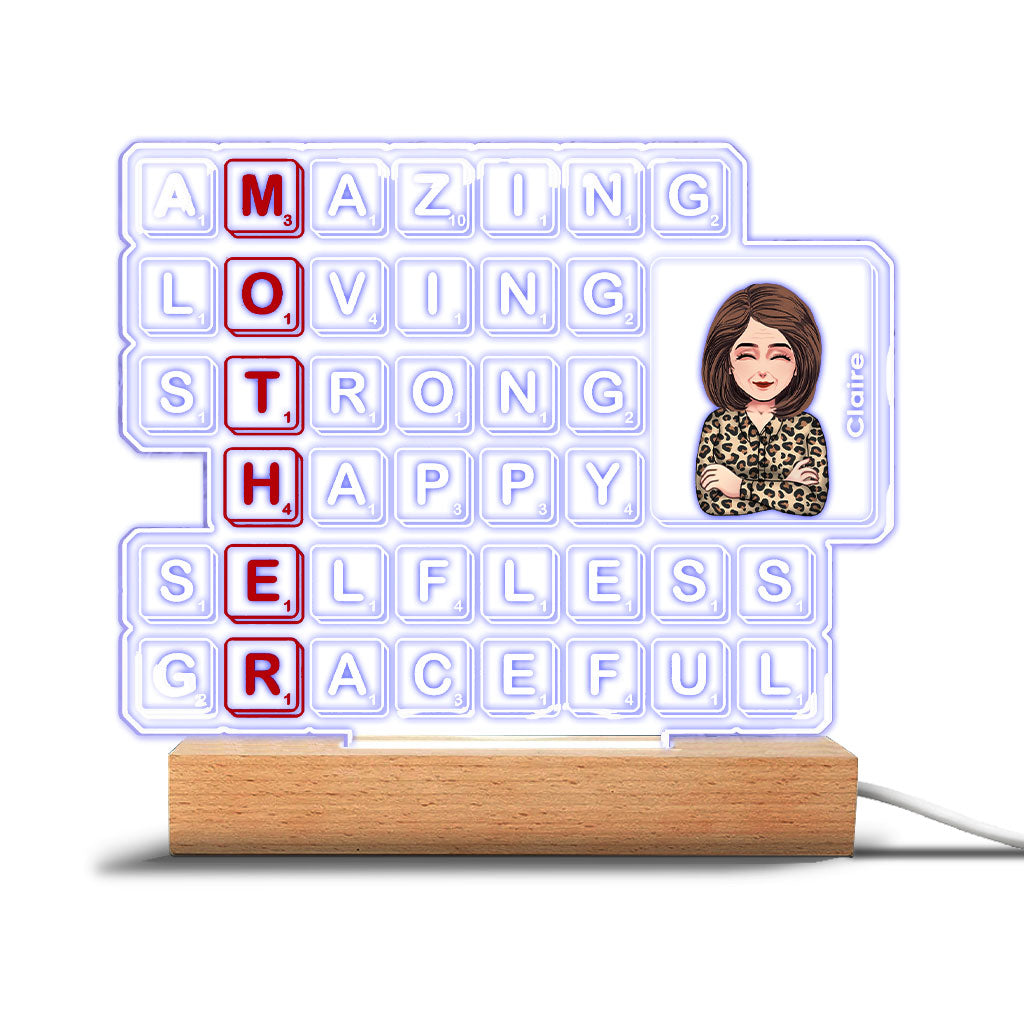 Mom Scrabble Tile - Personalized Mother's Day Mother Shaped Plaque Light Base