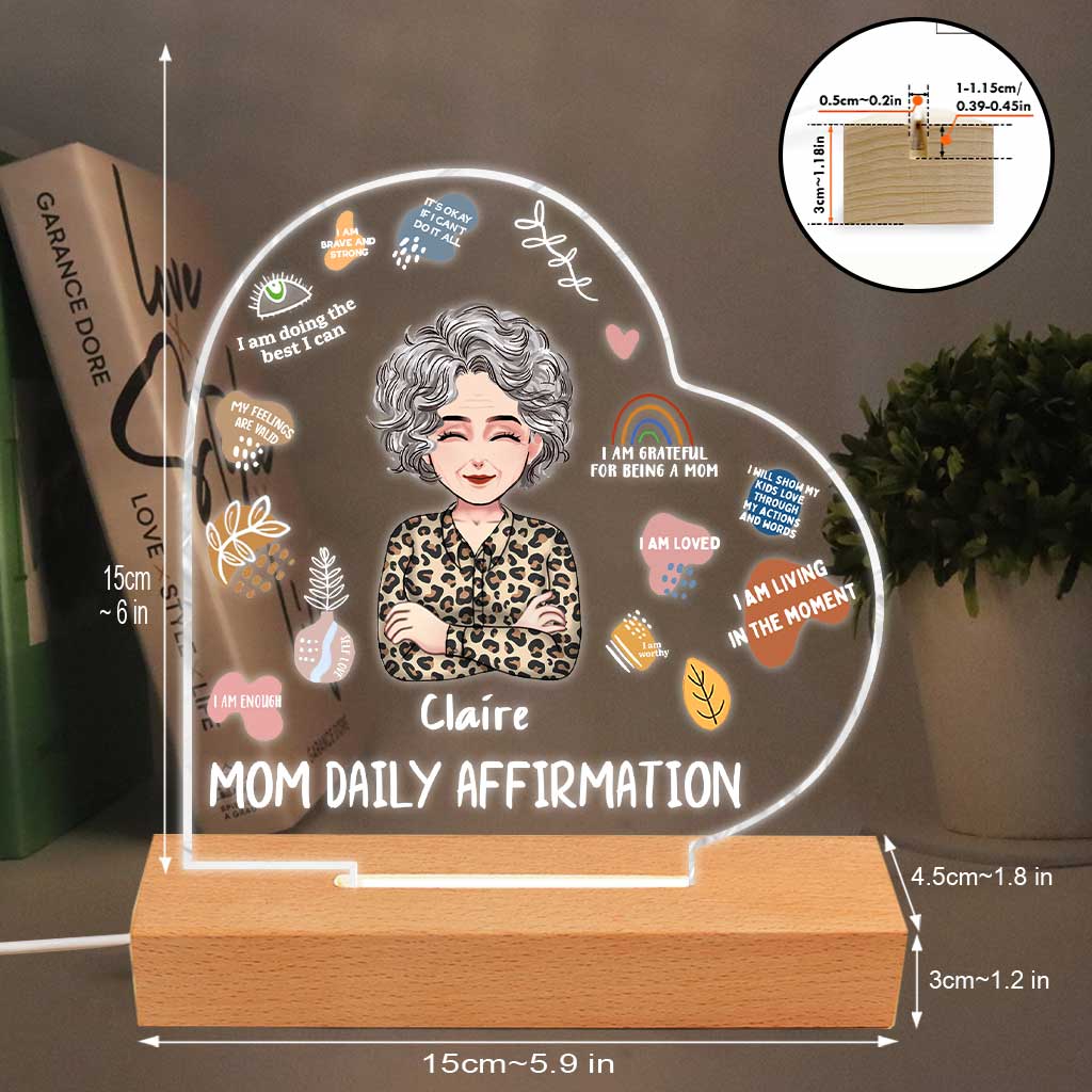 Mom Daily Affirmation - Personalized Mother's Day Mother Shaped Plaque Light Base