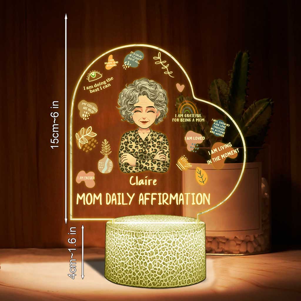 Mom Daily Affirmation - Personalized Mother's Day Mother Shaped Plaque Light Base