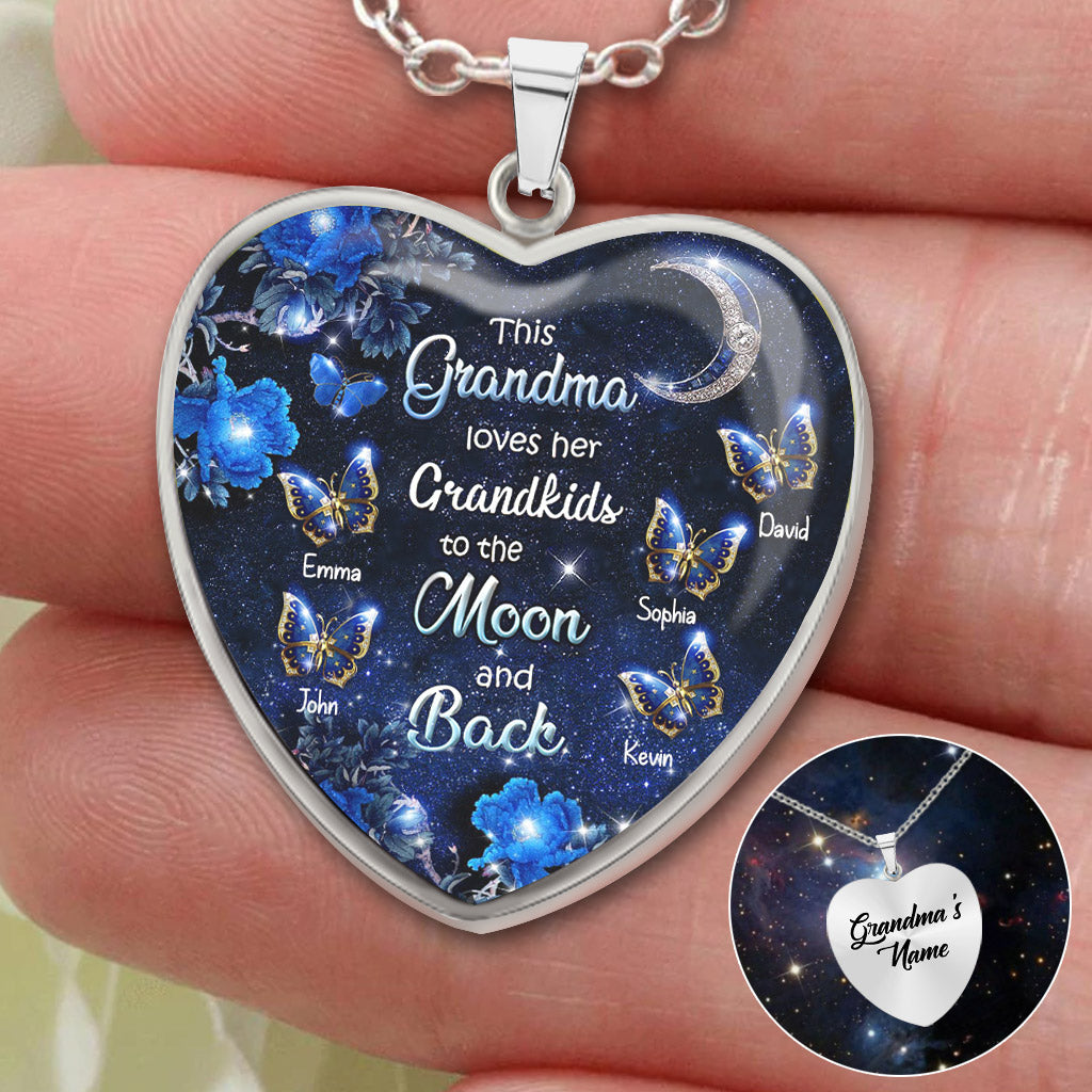 To The Moon And Back - Personalized Mother's day Grandma Heart Pendant Necklace