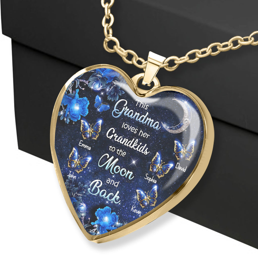 To The Moon And Back - Personalized Mother's day Grandma Heart Pendant Necklace