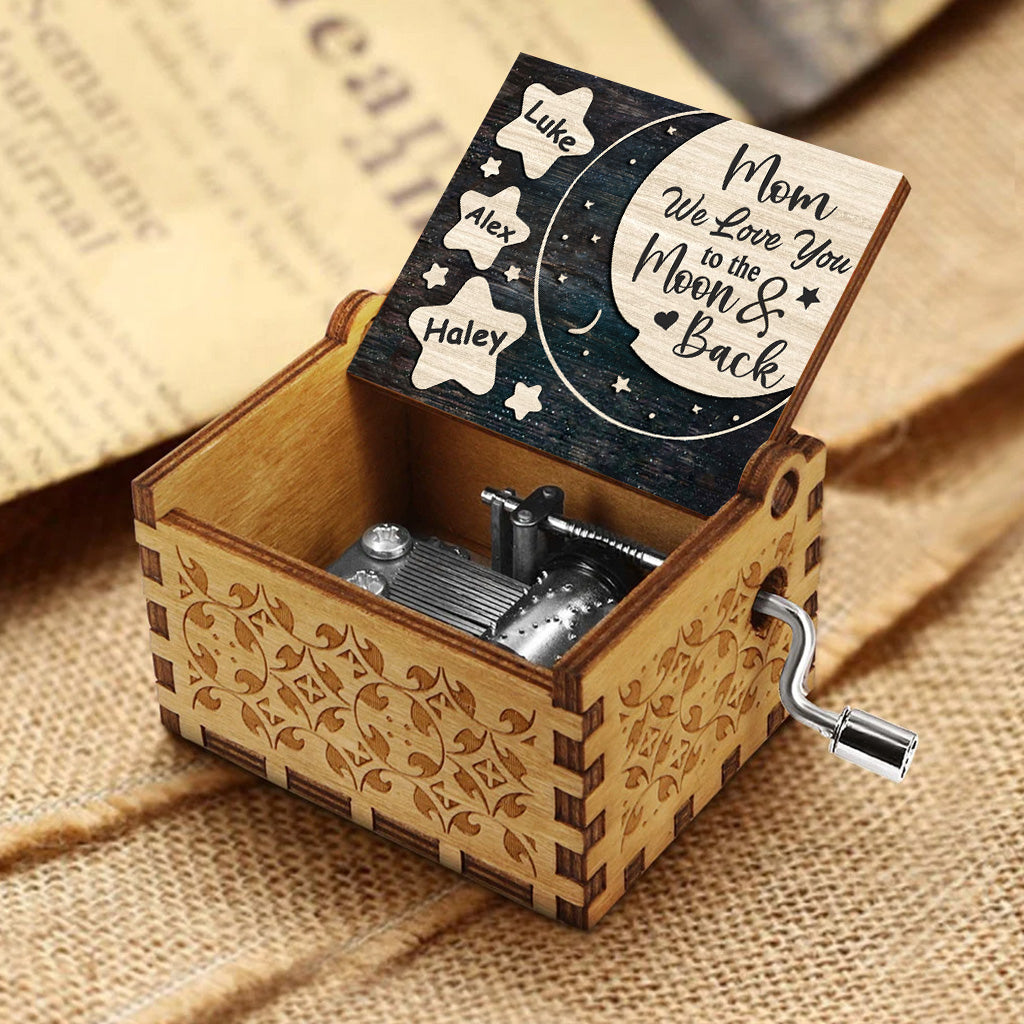 I Love You To The Moon And Back - Gift for mom, grandma, dad, grandpa - Personalized Hand Crank Music Box