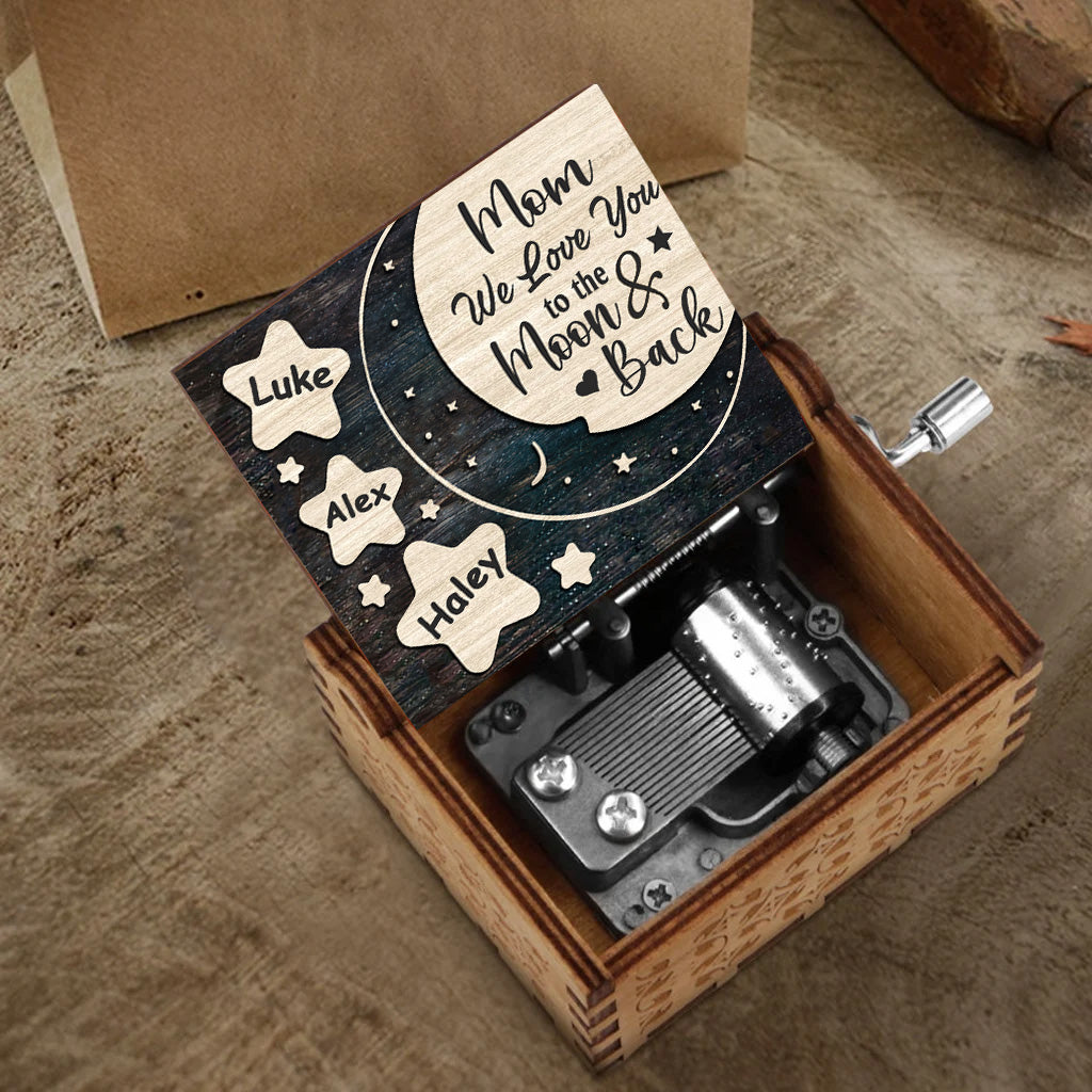 I Love You To The Moon And Back - Gift for mom, grandma, dad, grandpa - Personalized Hand Crank Music Box