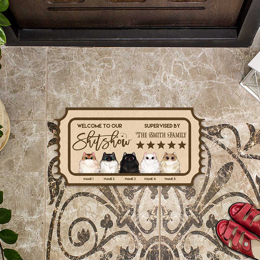 Welcome To Our Show - Personalized Cat Shaped Doormat