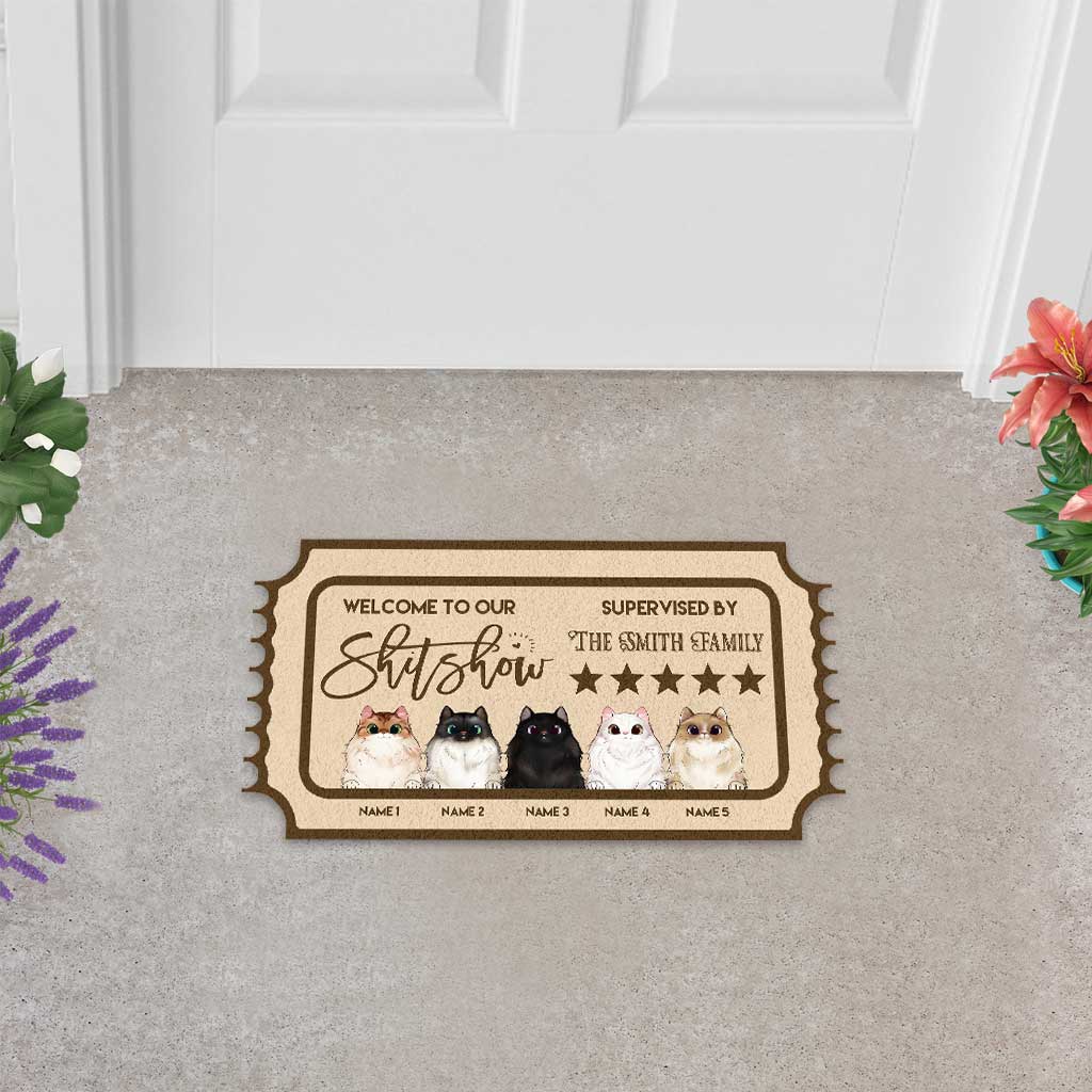 Welcome To Our Show - Personalized Cat Shaped Doormat