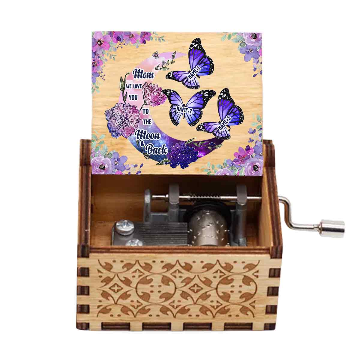 I Love You To The Moon And Back - Personalized Mother's Day Mother Hand Crank Music Box