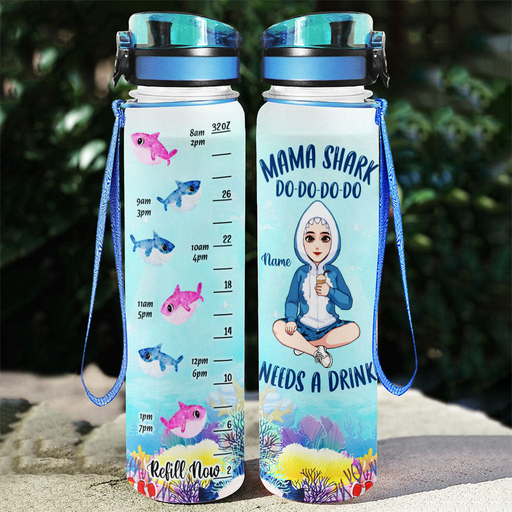 Mama Shark Need A Drink - Personalized Mother Water Tracker Bottle