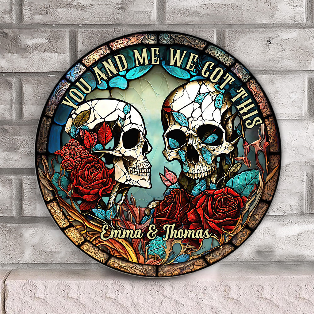 Skull Couple - Personalized Skull Round Wood Sign