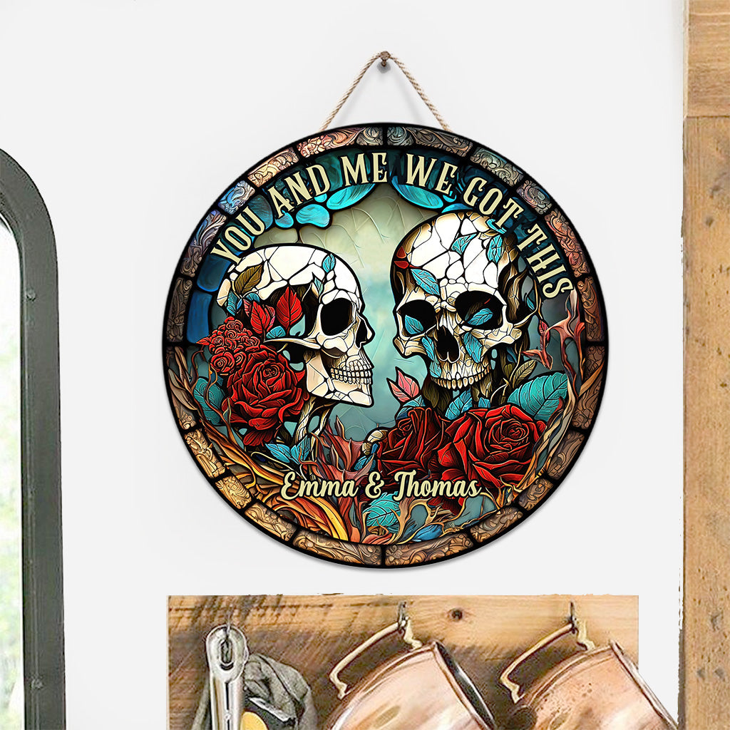 Skull Couple - Personalized Skull Round Wood Sign
