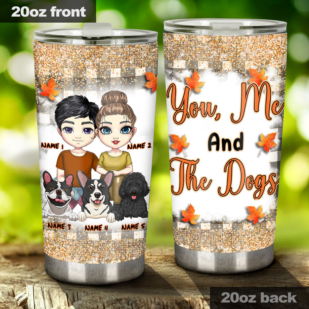 You Me And The Dogs - Personalized Fall Couple Tumbler