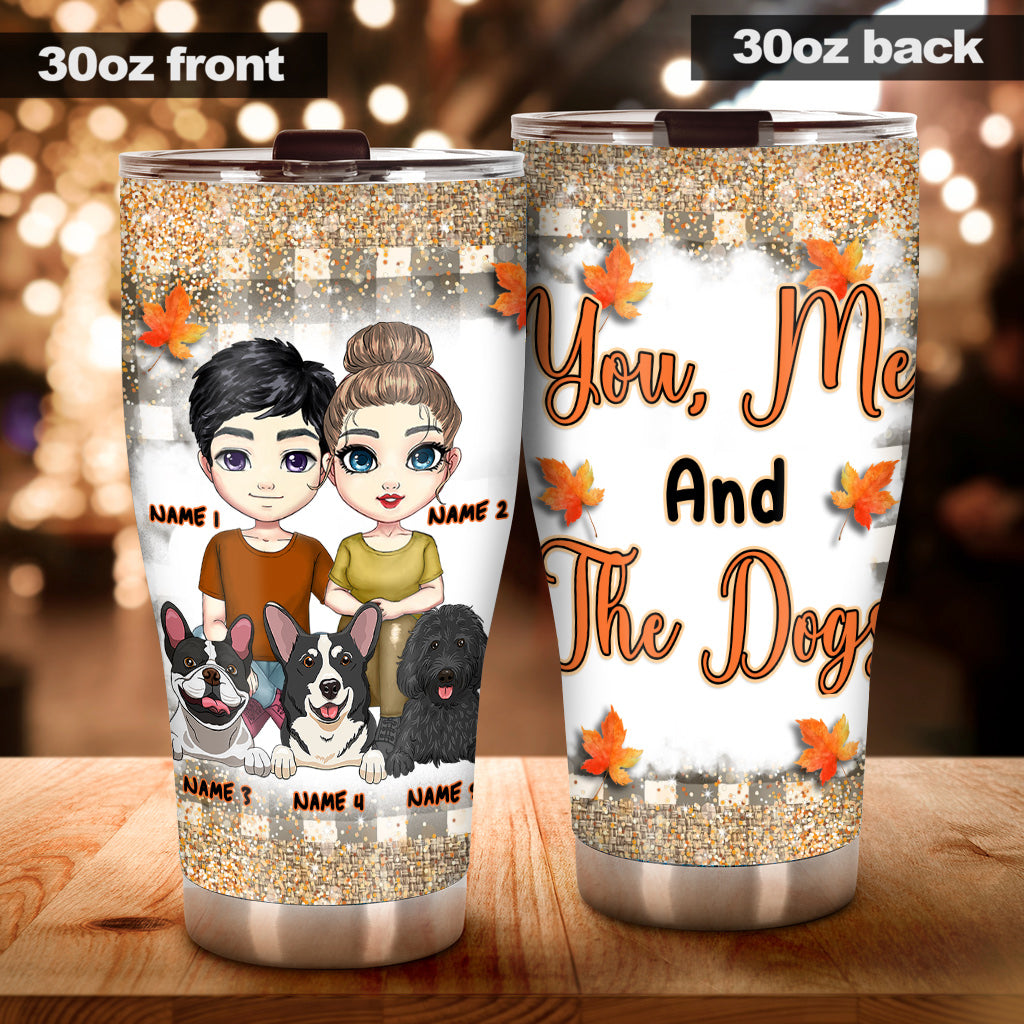 You Me And The Dogs - Personalized Fall Couple Tumbler