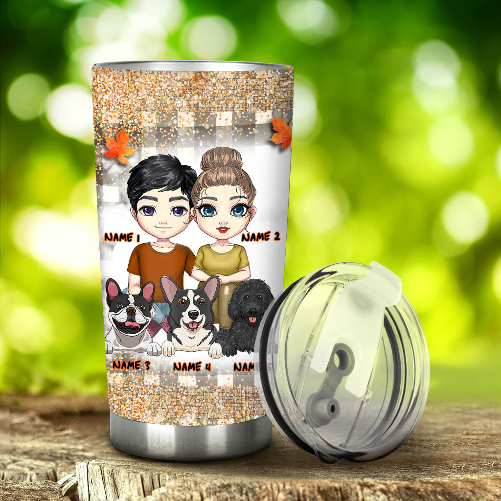 You Me And The Dogs - Personalized Fall Couple Tumbler