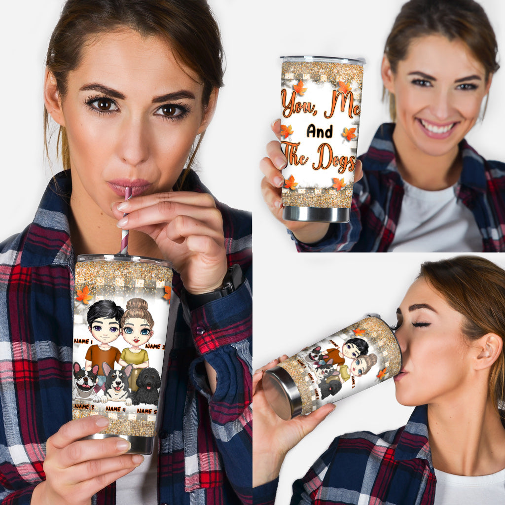 You Me And The Dogs - Personalized Fall Couple Tumbler