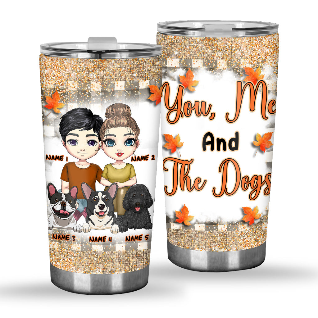 You Me And The Dogs - Personalized Fall Couple Tumbler