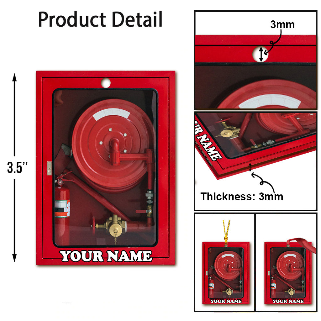 Fire Engine Red Box - Personalized Christmas Firefighter Ornament (Printed On Both Sides)