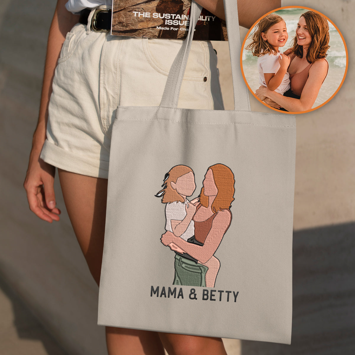 Custom 2D Photo - Personalized Mother Embroidered Tote Bag