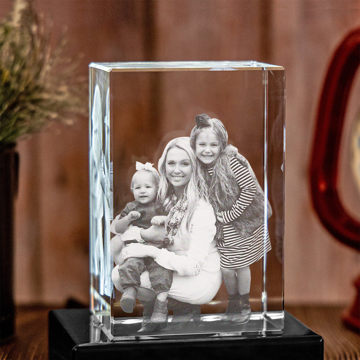 Custom Photo - Personalized Step Mom Laser Engraving 3D Cuboid Shaped Crystal Lamp