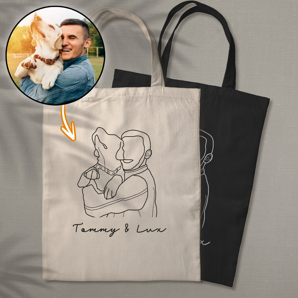 Custom Photo Line Art - Personalized Dog Embroidered Tote Bag