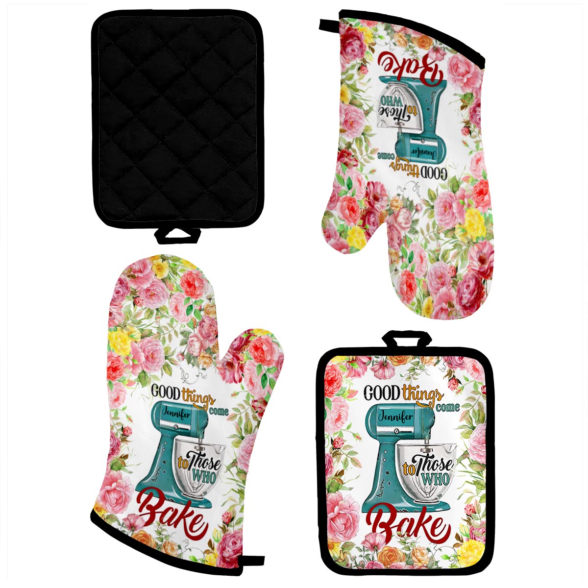 Love Baking - Personalized Baking Oven Mitts & Pot Holder Set