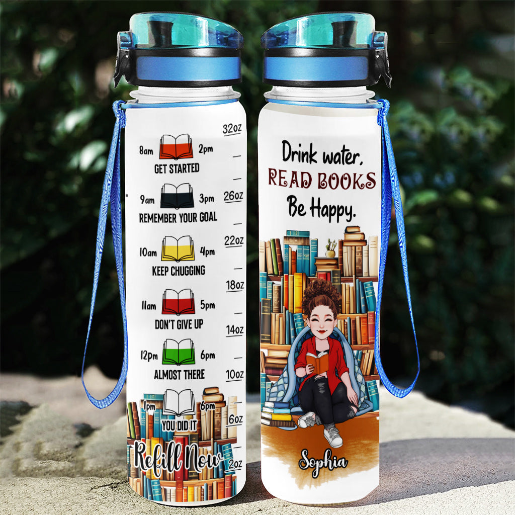 Read Book Be Happy - Personalized Book Water Tracker Bottle