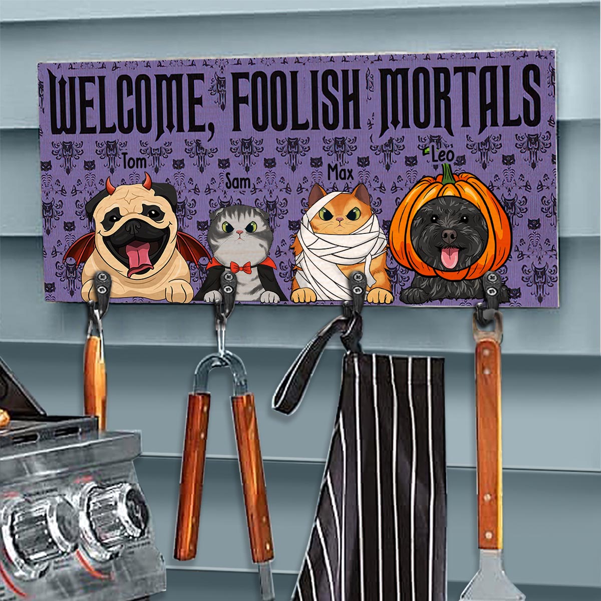 Welcome Foolish Mortals - Personalized Dog Key Rack