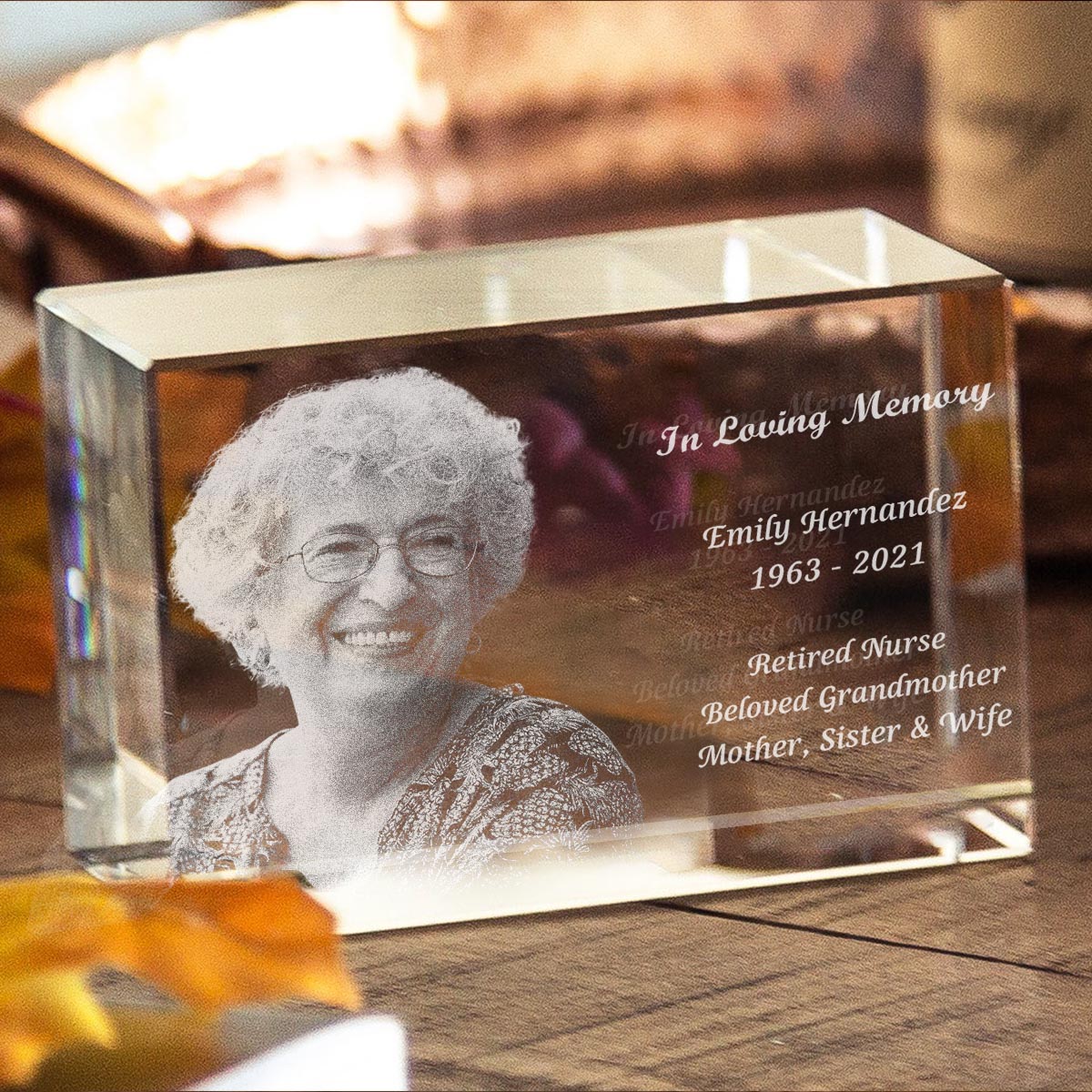 In Loving Memory - Memorial gift for loss of - Personalized Laser Engraving 3D Cuboid Shaped Crystal Lamp