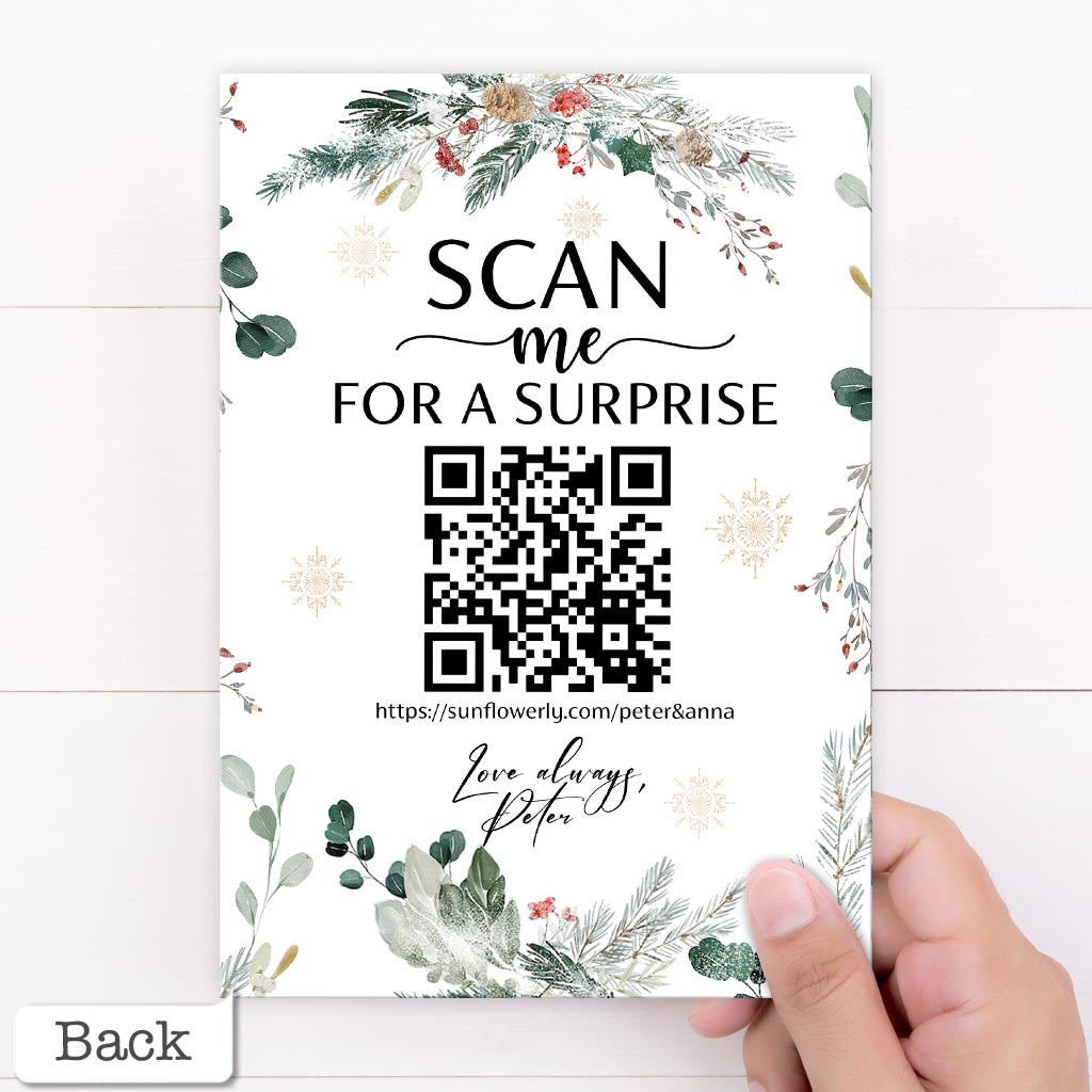 Custom Portraits Merry Christmas Card - Personalized QR Greeting Card