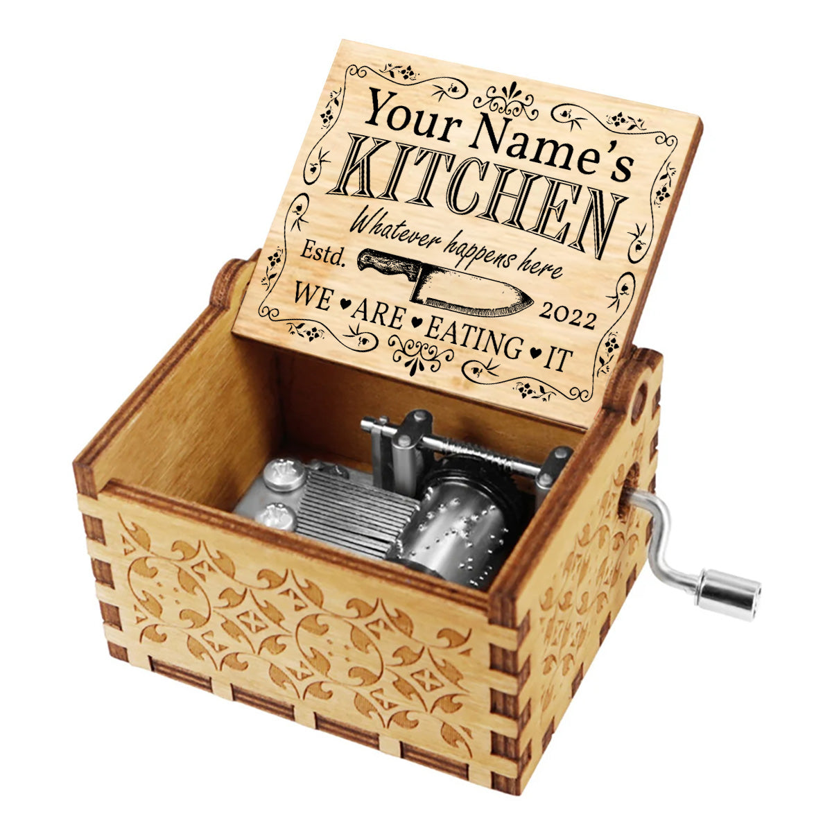 Whatever Happens Here We're Eating It - Personalized Cooking Hand Crank Music Box