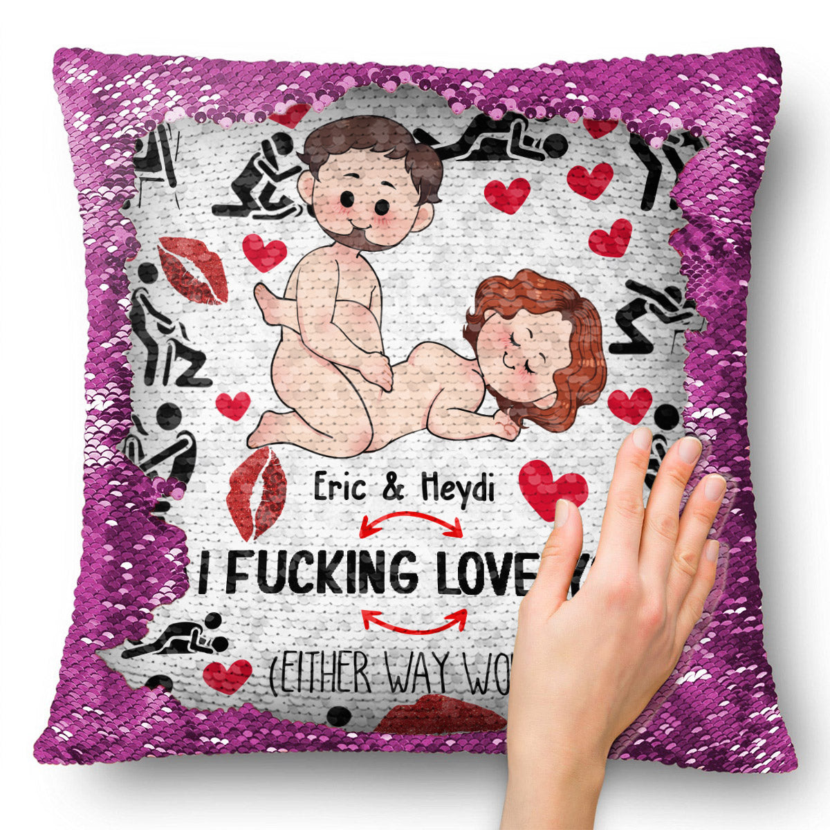 I Love You - Personalized Couple Sequin Pillow Cover