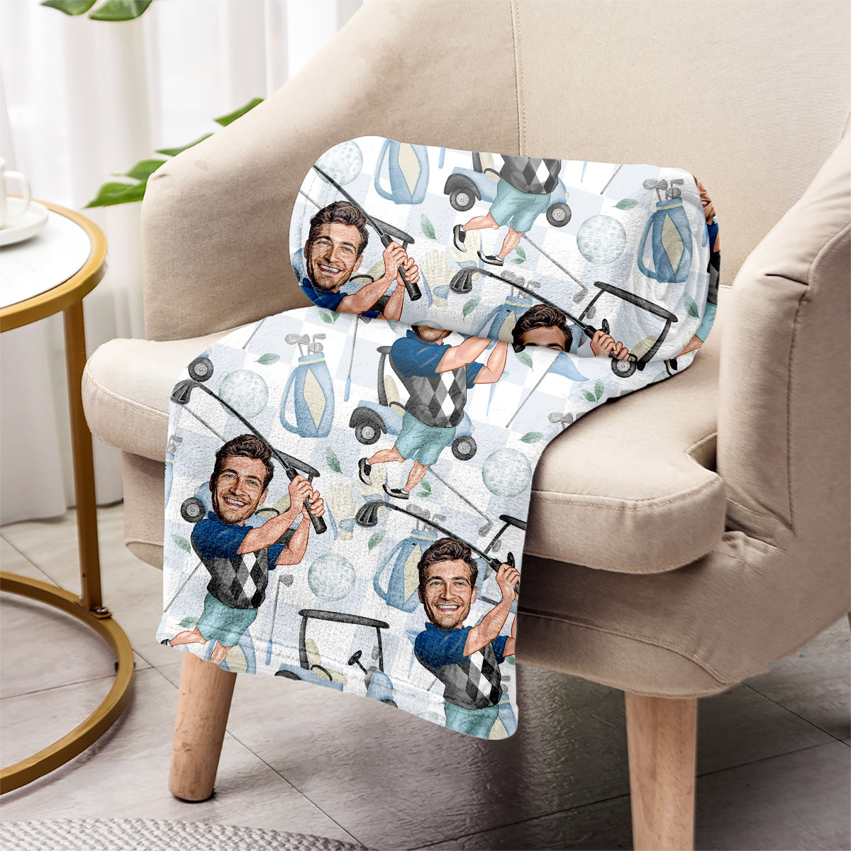 Photo Inserted Funny Golfer - Personalized Golf Blanket