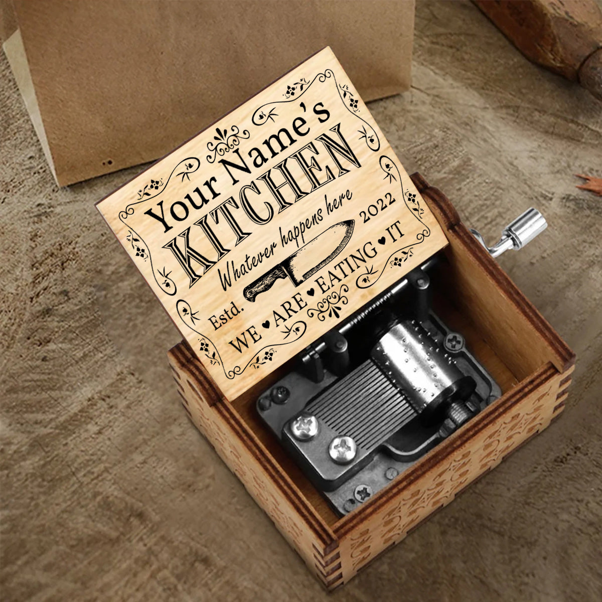 Whatever Happens Here We're Eating It - Personalized Cooking Hand Crank Music Box