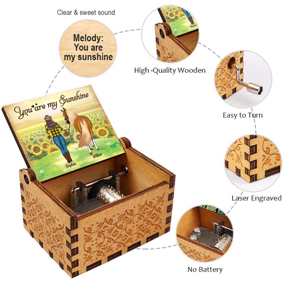 You're My Sunshine - Personalized Horse Hand Crank Music Box