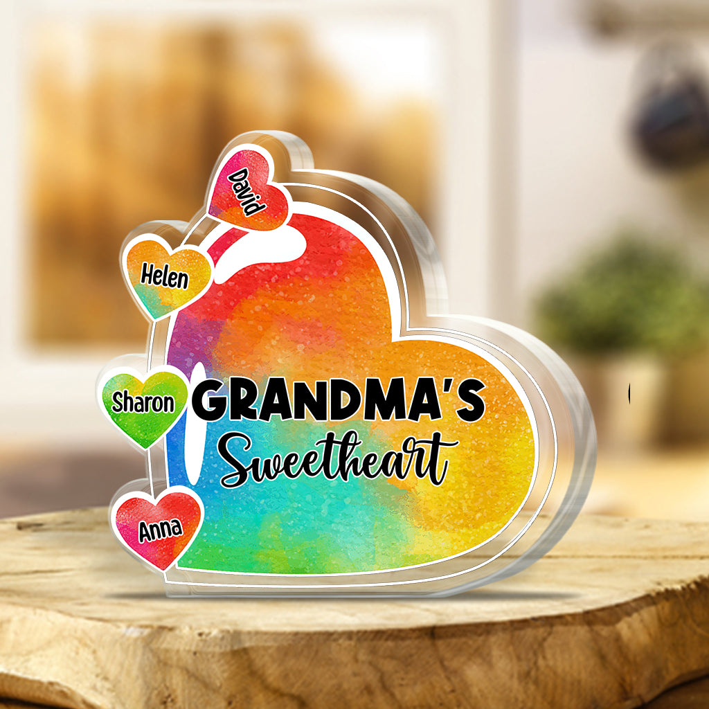 Grandma's Sweetheart With Grandchildren - Personalized Grandma Custom Shaped Acrylic Plaque