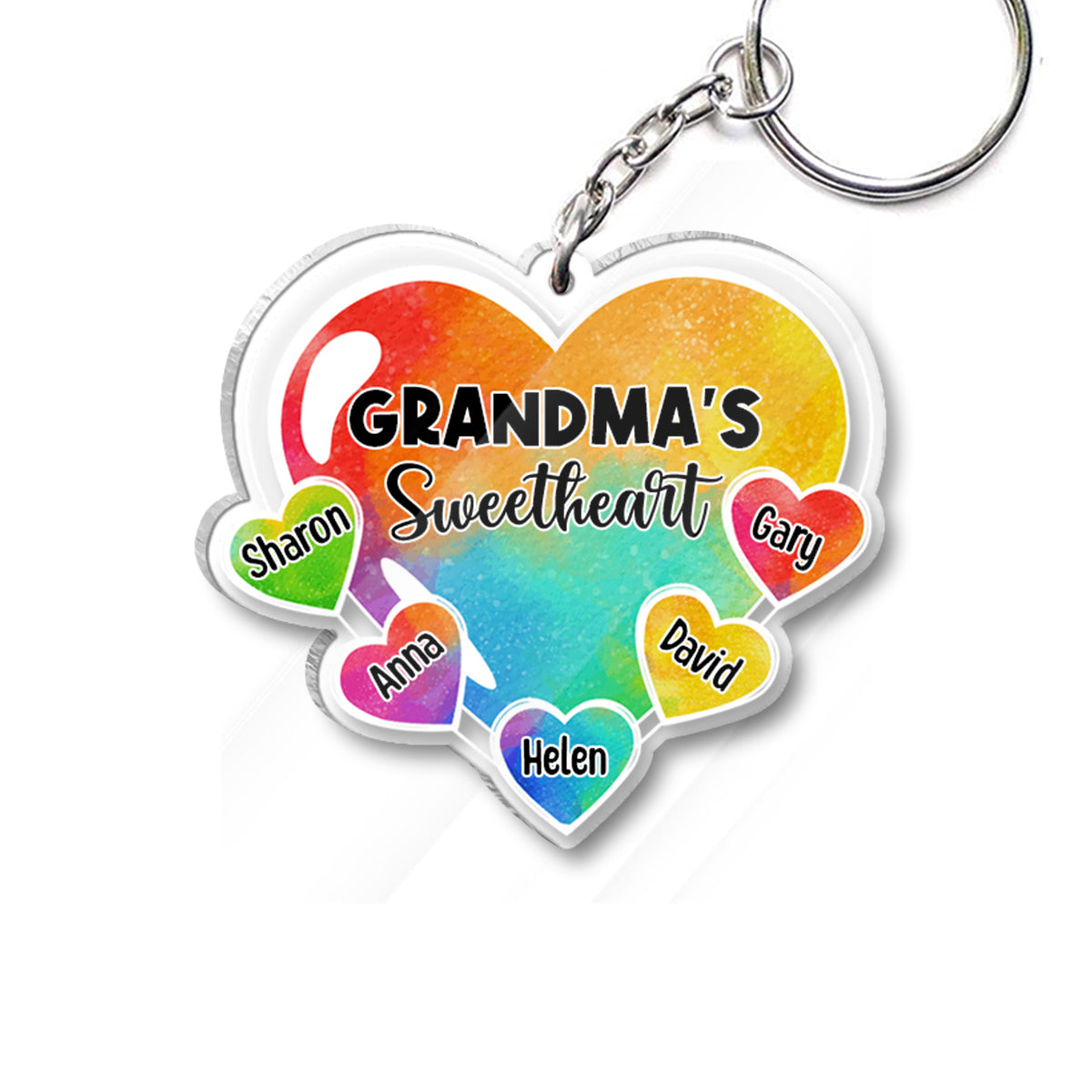 Grandma's Sweetheart With Grandchildren - Personalized Grandma Keychain