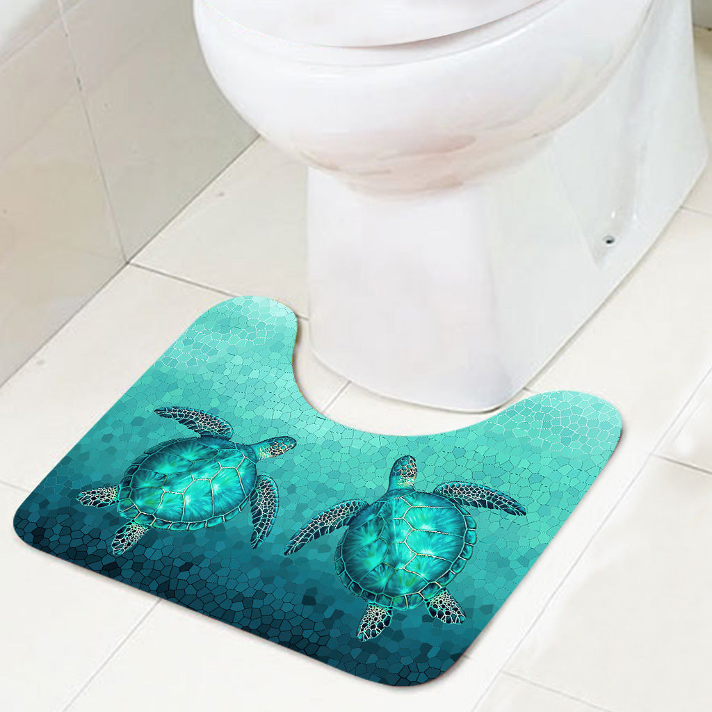 Swimming In The Water Turtle Bathroom Curtain & Mats Set