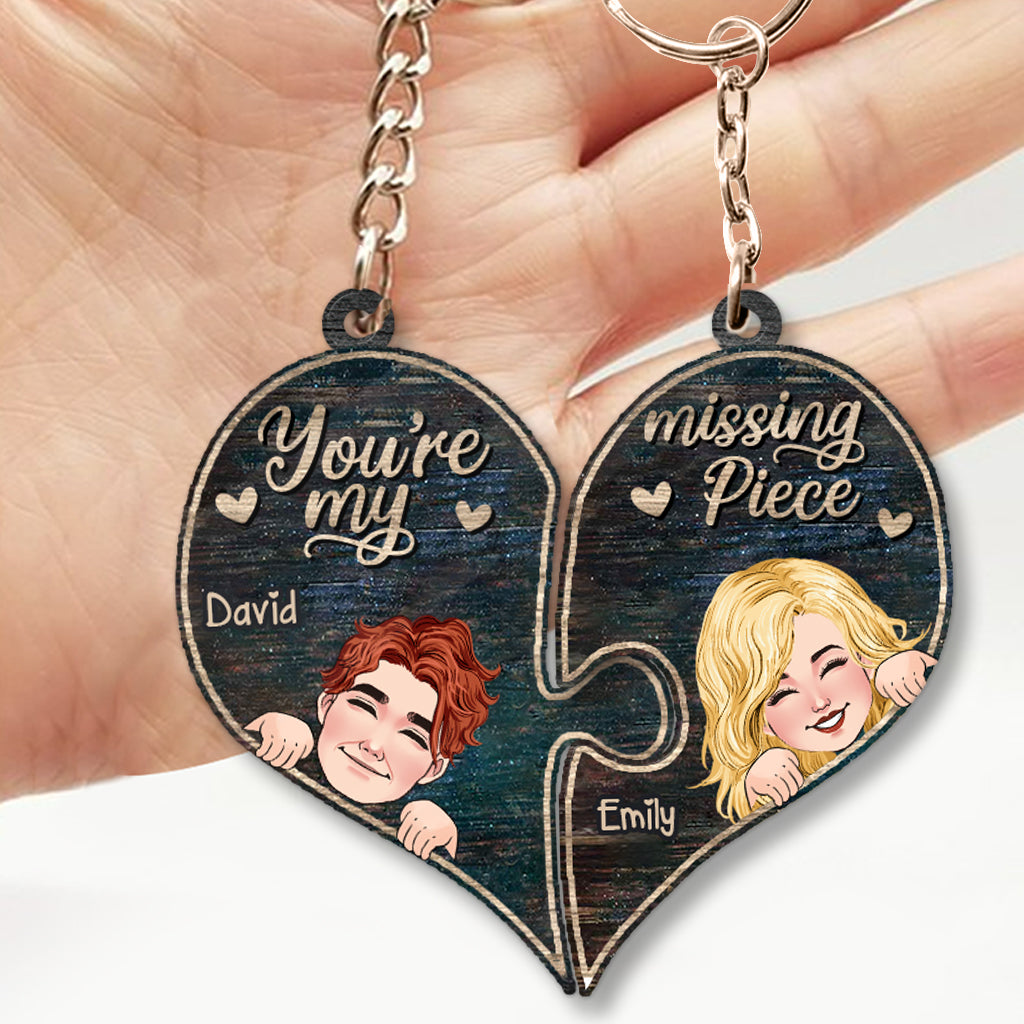 You Are My Missing Piece - Personalized Couple Keychain (Printed On Both Sides)