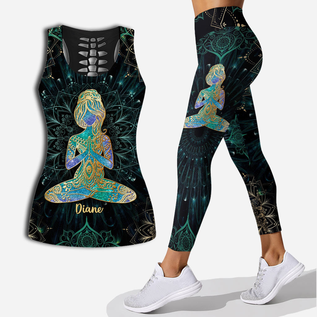 Namaste Green - Personalized Yoga Hollow Tank Top and Leggings